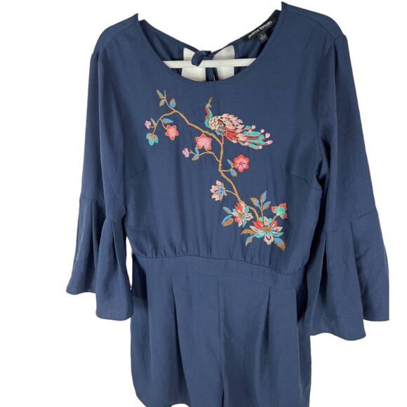 Jealous Tomato Navy Peacock Floral Embroidered Romper Size Large - Picture 4 of 6
